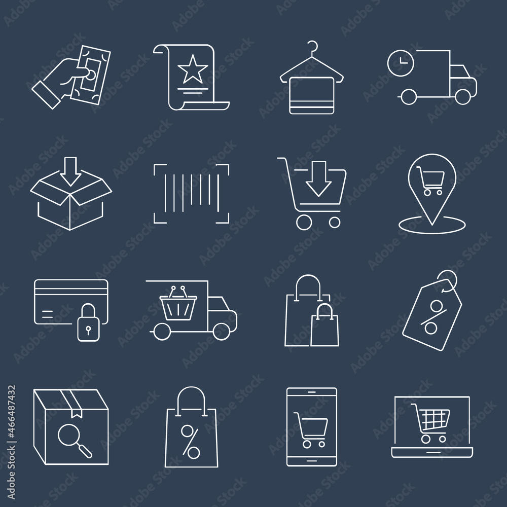 shopping icons set. shopping pack symbol vector elements for infographic web shopping icons set. shopping pack symbol vector elements for infographic web