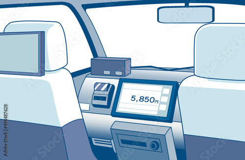 後部座席から見たタクシー車内のイラスト（シート、メーター） photo