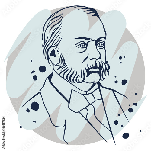 Vector portrait of the great Russian writer Ivan Goncharov. Literary critic and publicist. Hand-drawn sketch on October 28, 2021 in Tula. photo