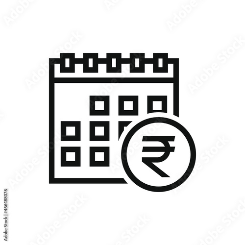 Rupee money symbol and calendar. Payment schedule icon line style isolated on white background. Vector illustration