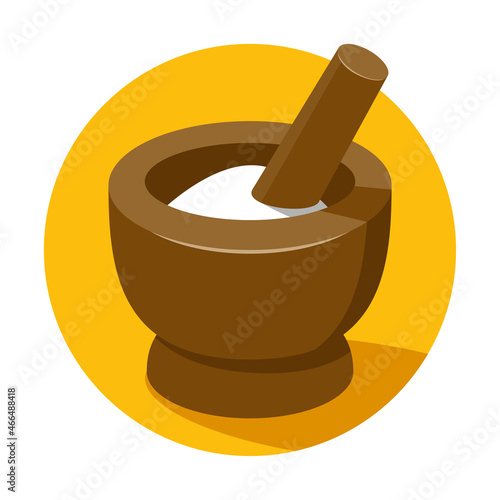 Flour or powder sticker with mortar and pestle