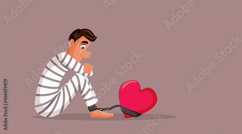 Man Prisoner to His Heart Vector Cartoon Illustration