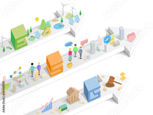 Text ESG with arrow and some elements of environmental social governance vector illustration graphic EPS 10