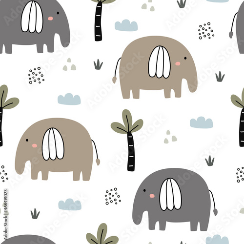 seamless baby elephant pattern cute cartoon animal background hand drawn childrens style used for fabric textile print wallpaper nursery decoration vector illustration