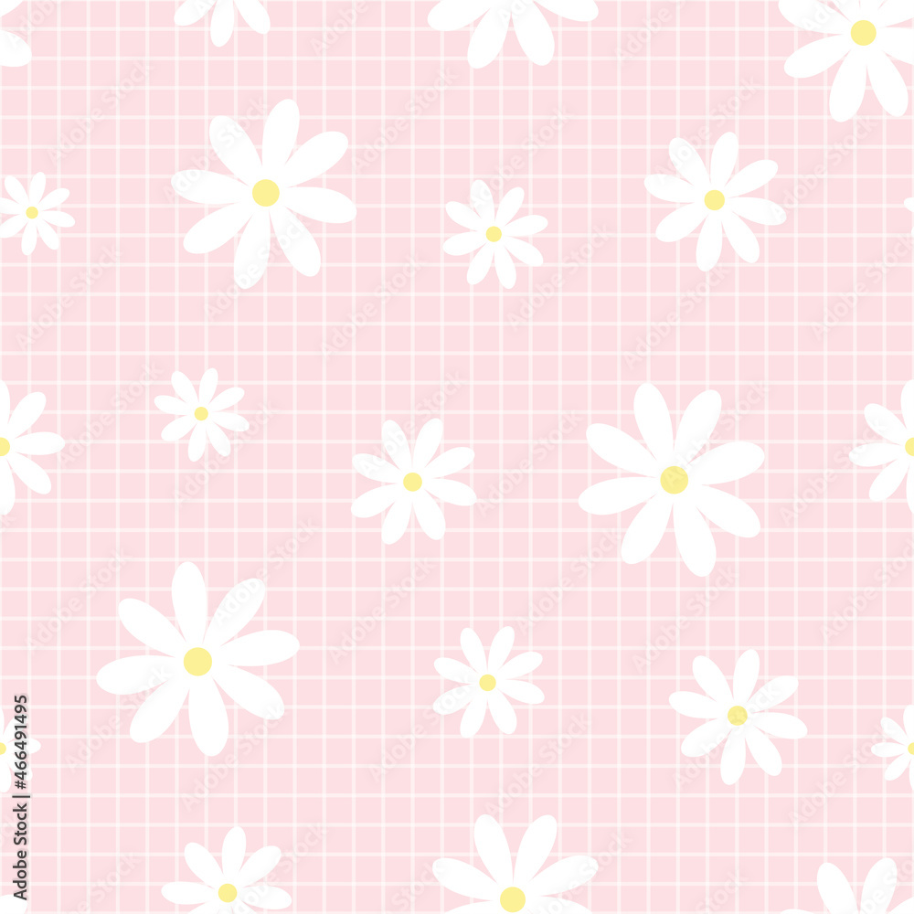 Plaid pattern with flowers pink and white seamless vector pattern. Designs for prints, wallpaper, textiles, tablecloths, checkered backgrounds. Plaid pattern with flowers pink and white seamless vector pattern. Designs for prints, wallpaper, textiles, tablecloths, checkered backgrounds.