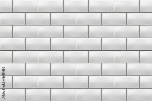Subway tile pattern. White seamless brick background. Vector metro wall or floor texture. Interior glossy mosaic grid with rectangle elements.