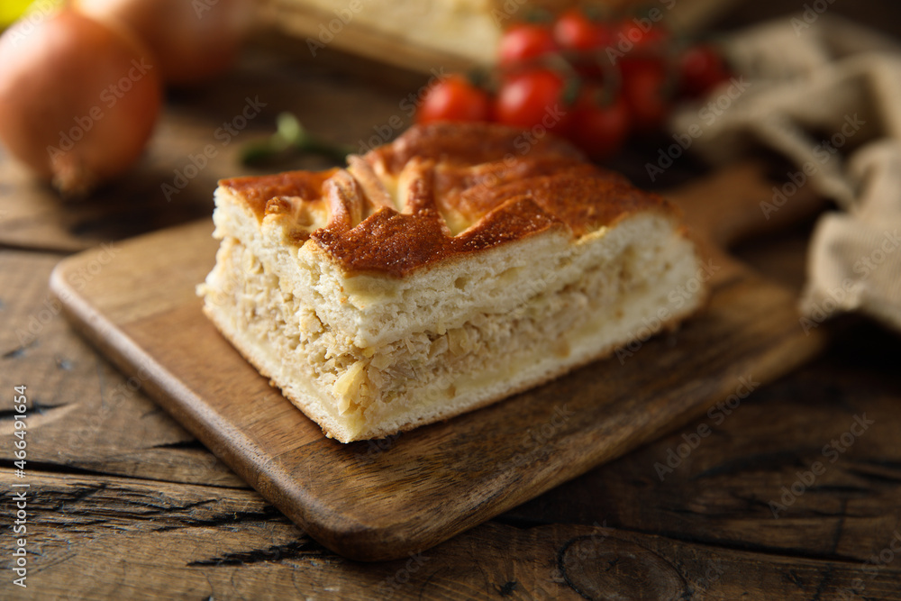 Traditional homemade Russian pie with cabbage Traditional homemade Russian pie with cabbage
