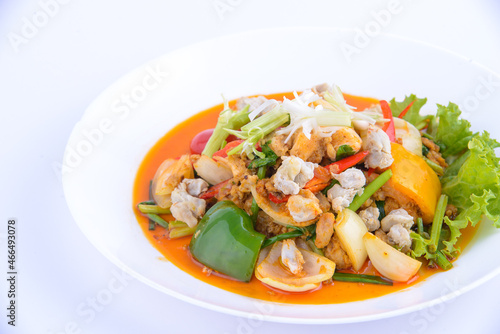 Seafood with sweet, sour and hot sauce