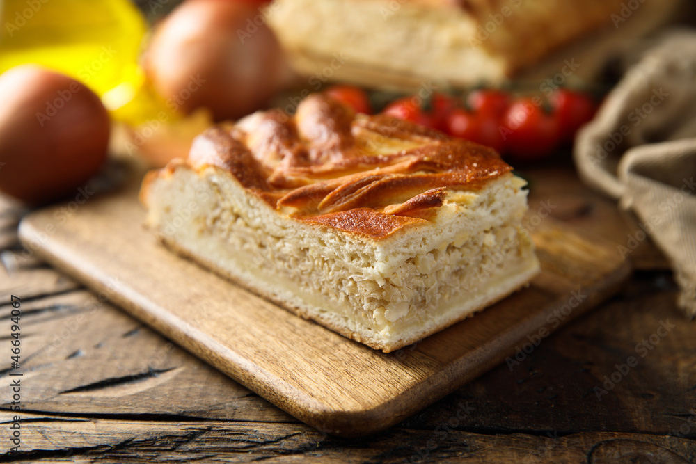 Traditional homemade Russian pie with cabbage