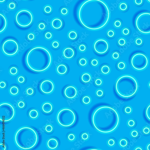 Abstract neon seamless pattern. Blue glowing circles background.