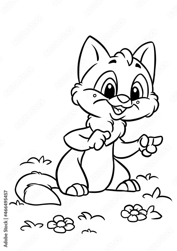 Little kitten sitting meadow grass nature illustration cartoon coloring