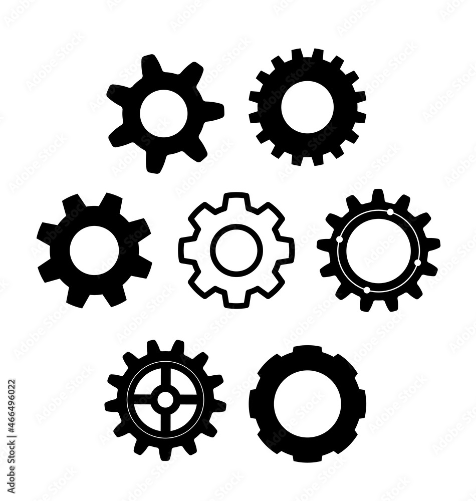 various gears and cogs silhouettes various gears and cogs silhouettes