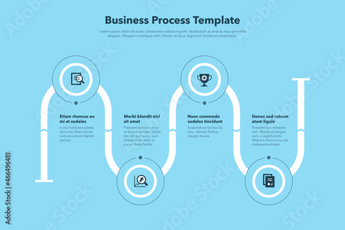Simple business process template with four steps - blue version. Easy to use for your website or presentation.