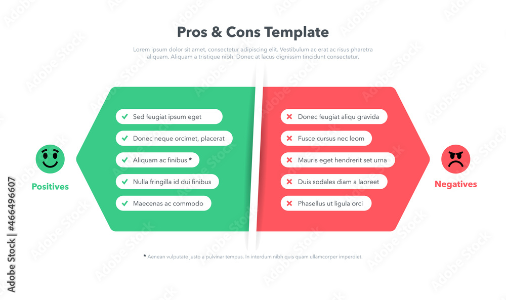 Simple pros and cons template with place for your content. Easy to use for your website or presentation. - obrazy, fototapety, plakaty 