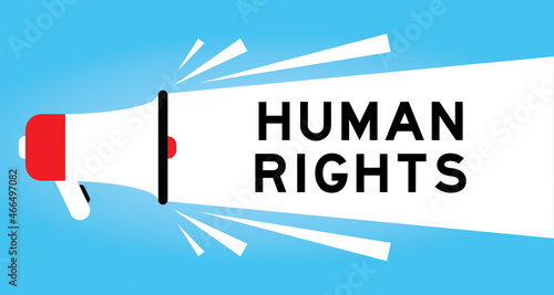 Color megphone icon with word human rights in white banner on blue background