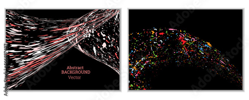 Multicolored paint splashes, smears, dust particles and debris are carried by the wind. A set of two templates. Design template for the design of banners, posters, booklets, covers, magazines. EPS 10