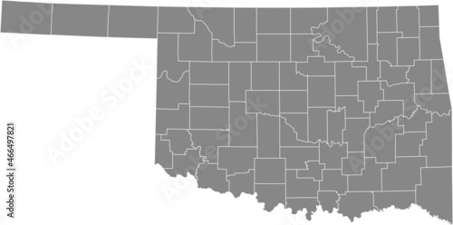 Gray vector administrative map of the Federal State of Oklahoma, USA with white borders of its counties