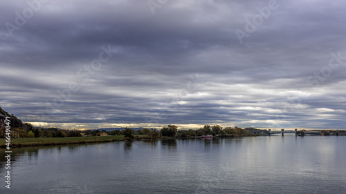 View of the Rhône River with a cloudy sky, Donzere, France