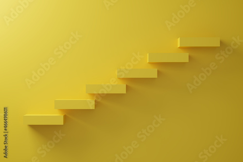 Yellow block stack as stair step on yellow background. Success, climbing to the top, Progression, business growth concept. 3D Render Illustration.