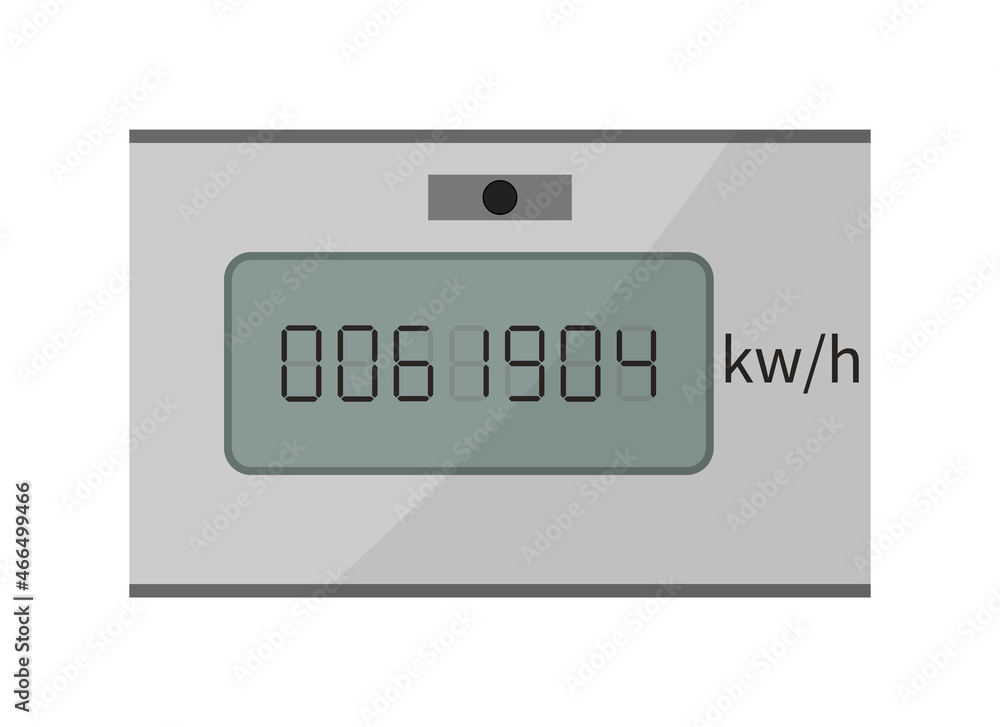 Electric meter. Meter of electricity. Counter box with display for measure consumption of electrician. Equipment for home. Machine for control and economize energy. Data panel. Vector