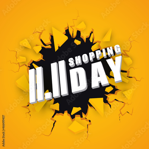11.11 shopping day banner. Exploding wall. Vector background photo