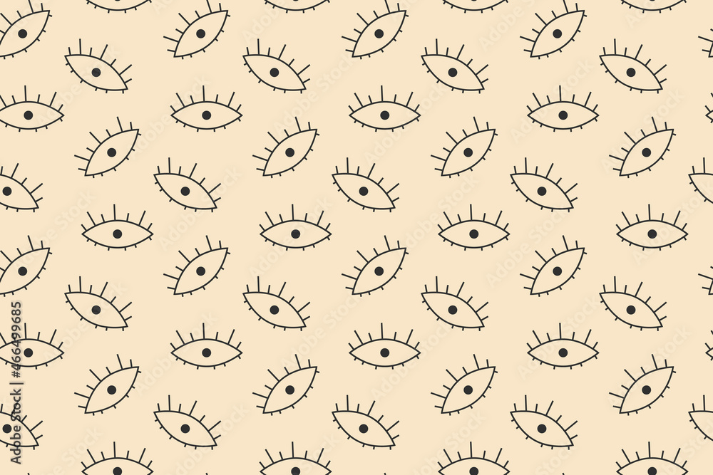 Seamless Pattern in Abstract Style. Eyes on Yellow Background. Vector Illustration