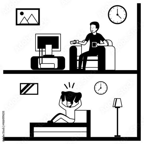 Loud Noise Concept, Neighbor Woman Suffering from loud television sounds Vector Color Icon Design, neighbourhood conflicts Stock illustration, bad neighbour Symbol, Bad Etiquette Sign,