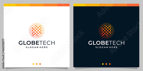 Inspiration logo initial letter N abstract with globe tech style and gradient color. Premium vector