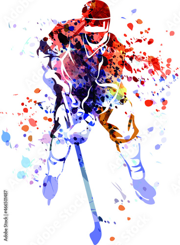 Vector watercolor silhouette of a hockey player
