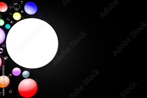 The 3D Render of multicolored glowing balls. Colored 3D balls on a black background.