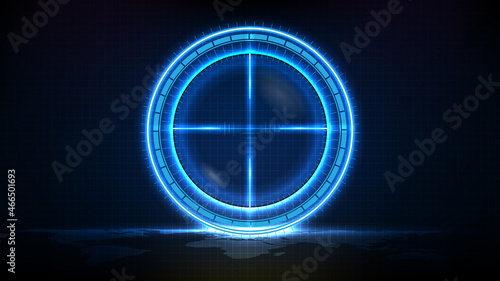 abstract futuristic background of blue technology sniper sight with measurement marks ui hud display sniper longest range gun