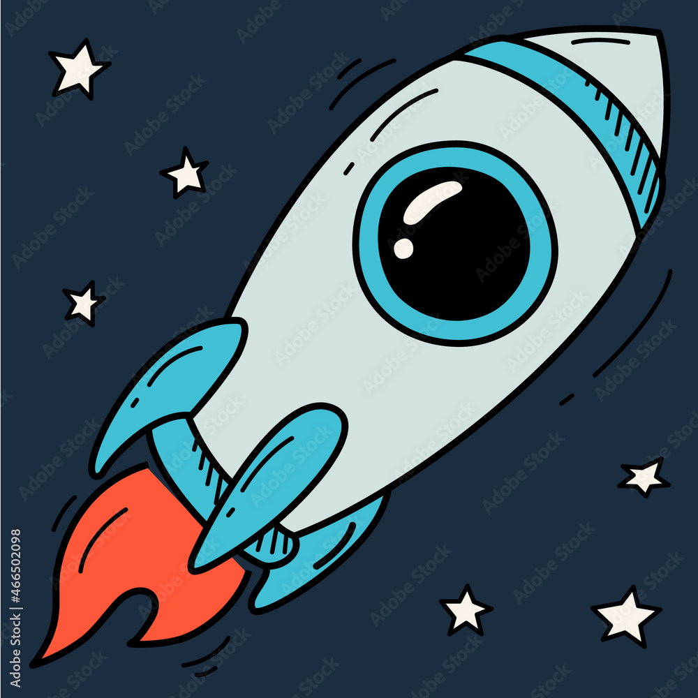 Fototapeta premium Spaceship and stars. Vector stock illustration. Colored rocket.