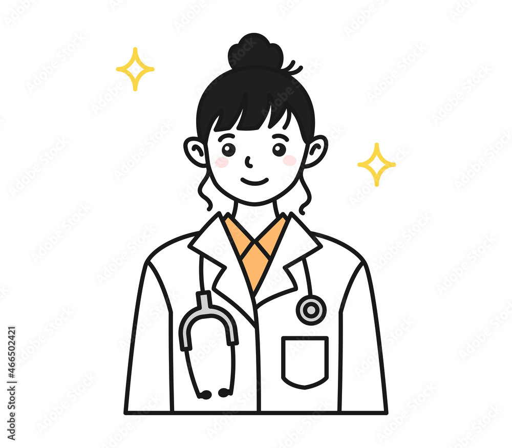 白衣を着た女性の医師のアバター用イラスト素材