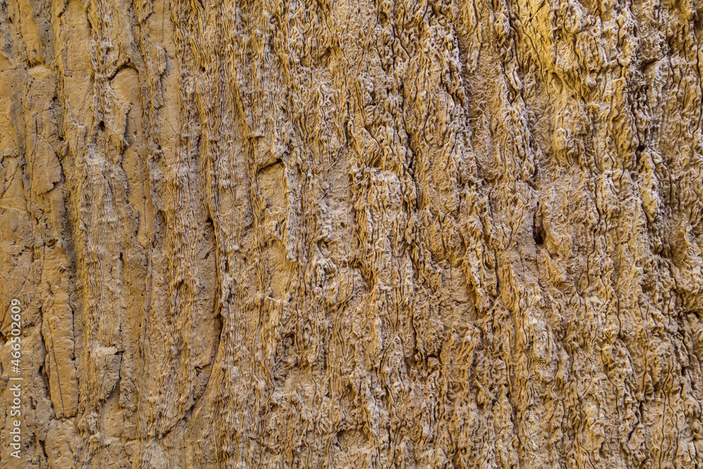 Close-up view of the mud-brick wall structure. Monument of medieval architecture Kyr Kyz, palace or caravanserai, Termez, Uzbekistan Close-up view of the mud-brick wall structure. Monument of medieval architecture Kyr Kyz, palace or caravanserai, Termez, Uzbekistan