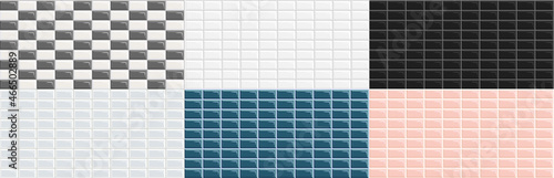 Subway tiles seamless rectangular, white, blue, black, pink.