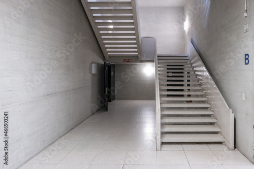 Modern building abstract interior stairway, no people photo