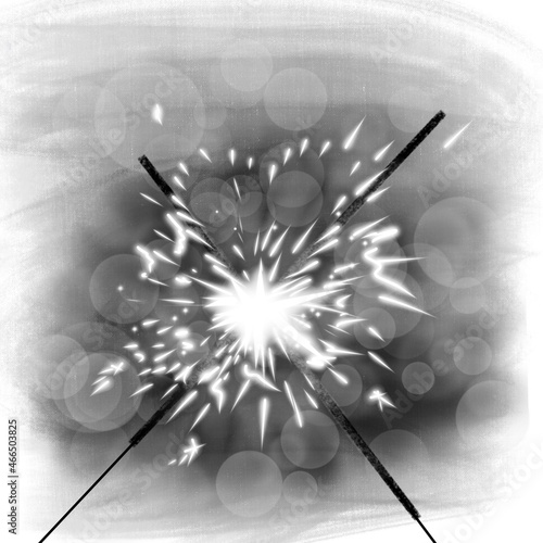 black and white illustration of sparklers