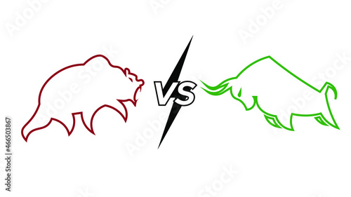 bull vs bear flat symbol of stock market trend, trading and business concept. The growing and falling market.