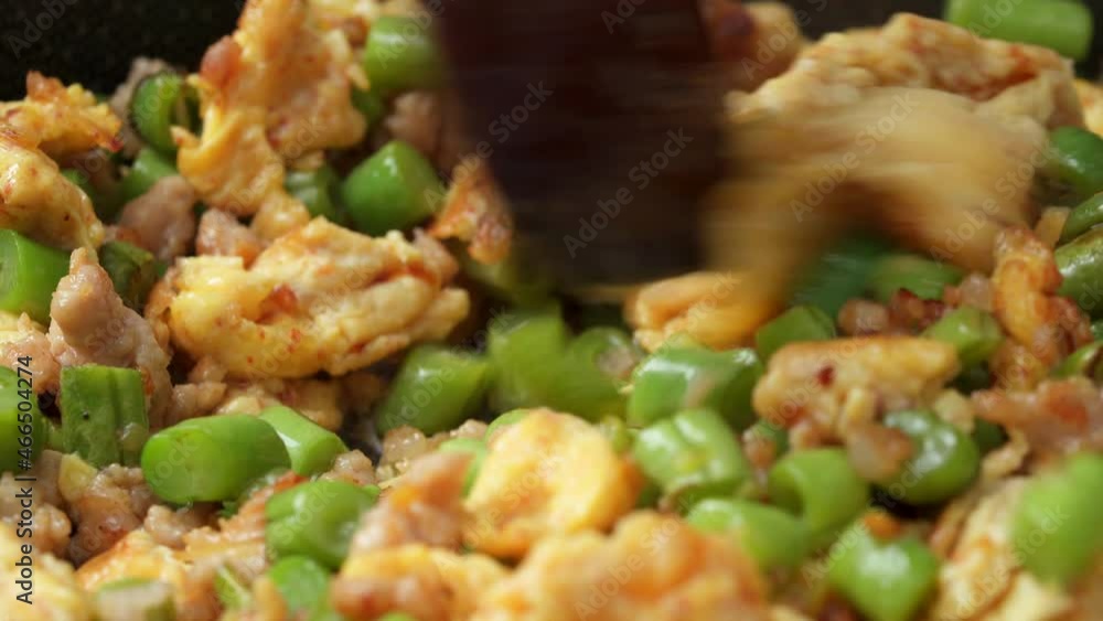 Chinese characteristic home-cooked green beans with shrimp paste and minced pork Chinese characteristic home-cooked green beans with shrimp paste and minced pork