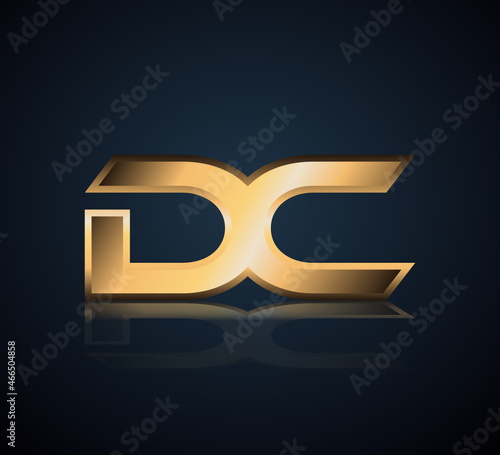 Modern Initial logo 2 letters Gold simple in Dark Background with Shadow Reflection DC