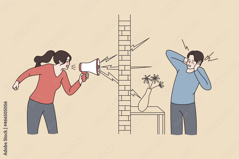 Ταπετσαρία Woman neighbor scram yell in loudspeaker annoy or bother man living next door