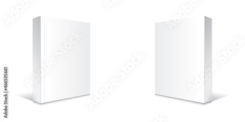 Blank white standing softcover thick book or magazine 2 views mockup template.