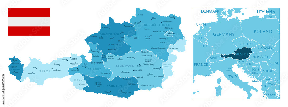 Naklejka premium Austria - highly detailed blue map.
