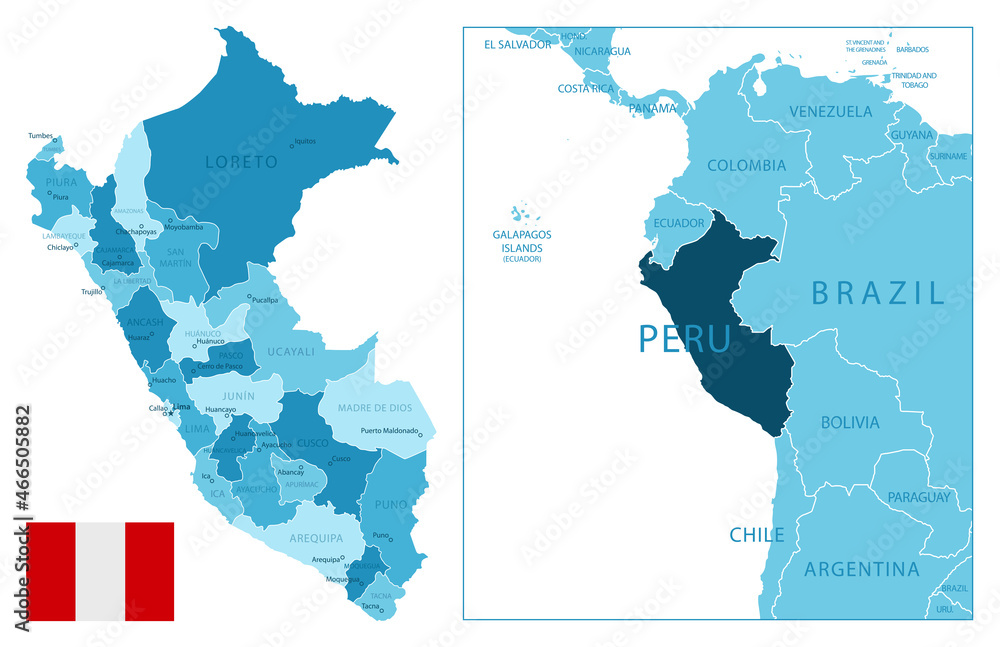 Peru - highly detailed blue map.