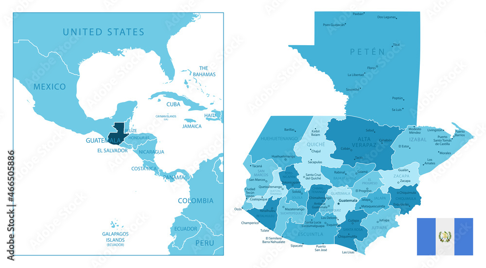 Fototapeta premium Guatemala - highly detailed blue map.