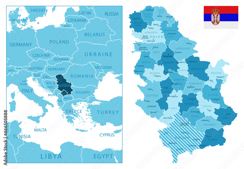 Serbia - highly detailed blue map.