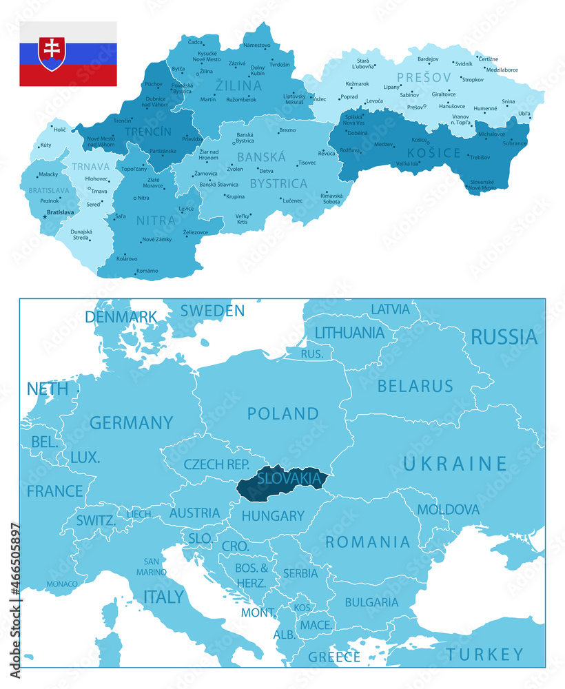 Fototapeta premium Slovakia - highly detailed blue map.