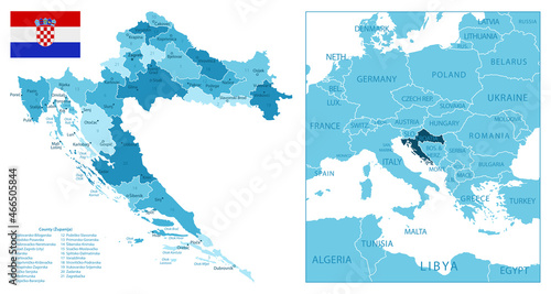 Croatia - highly detailed blue map.