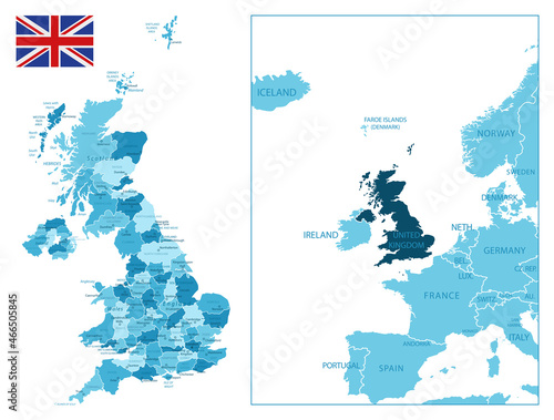 United Kingdom - highly detailed blue map.