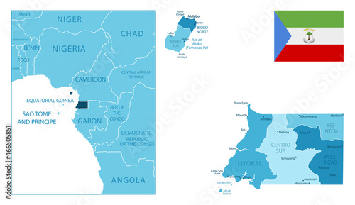 Equatorial Guinea - highly detailed blue map.